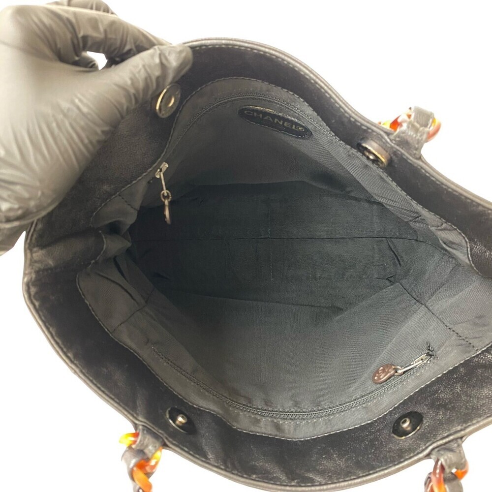 CHANEL Black Caviar Leather Logo Tote Bag - Picture 9 of 10